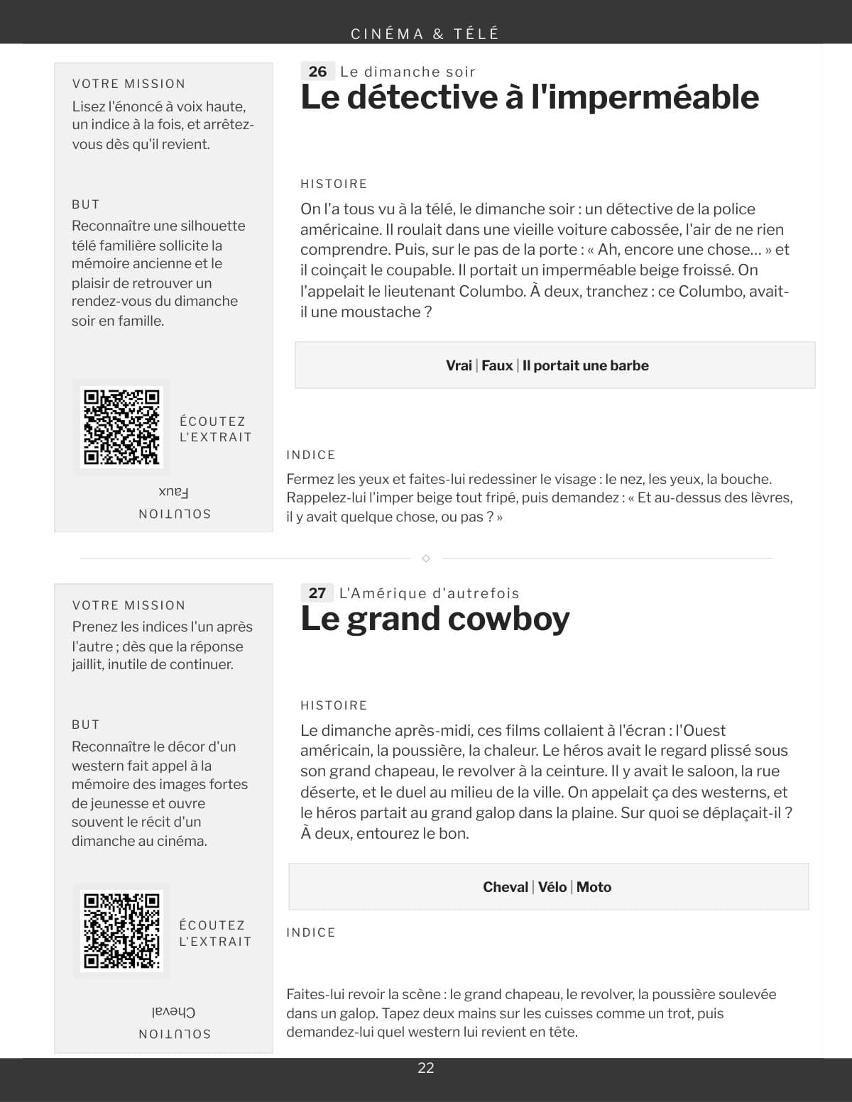 Une page de la rubrique Cinéma et télé, deux jeux et leur carré