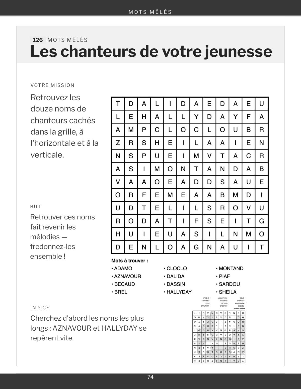 Une grille de mots mêlés, à remplir au crayon