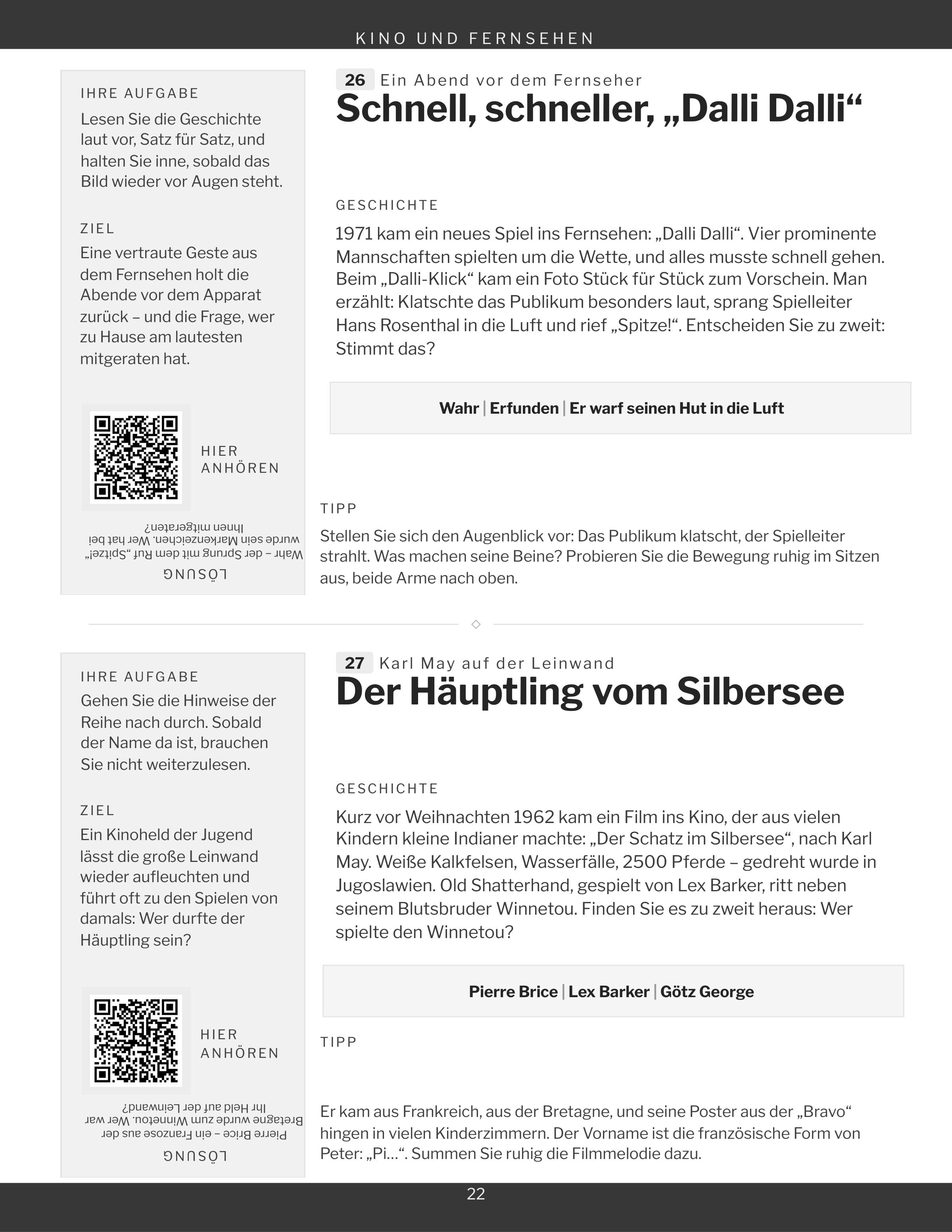 Eine Seite der Kategorie Kino und Fernsehen, zwei Spiele und ihr Quadrat