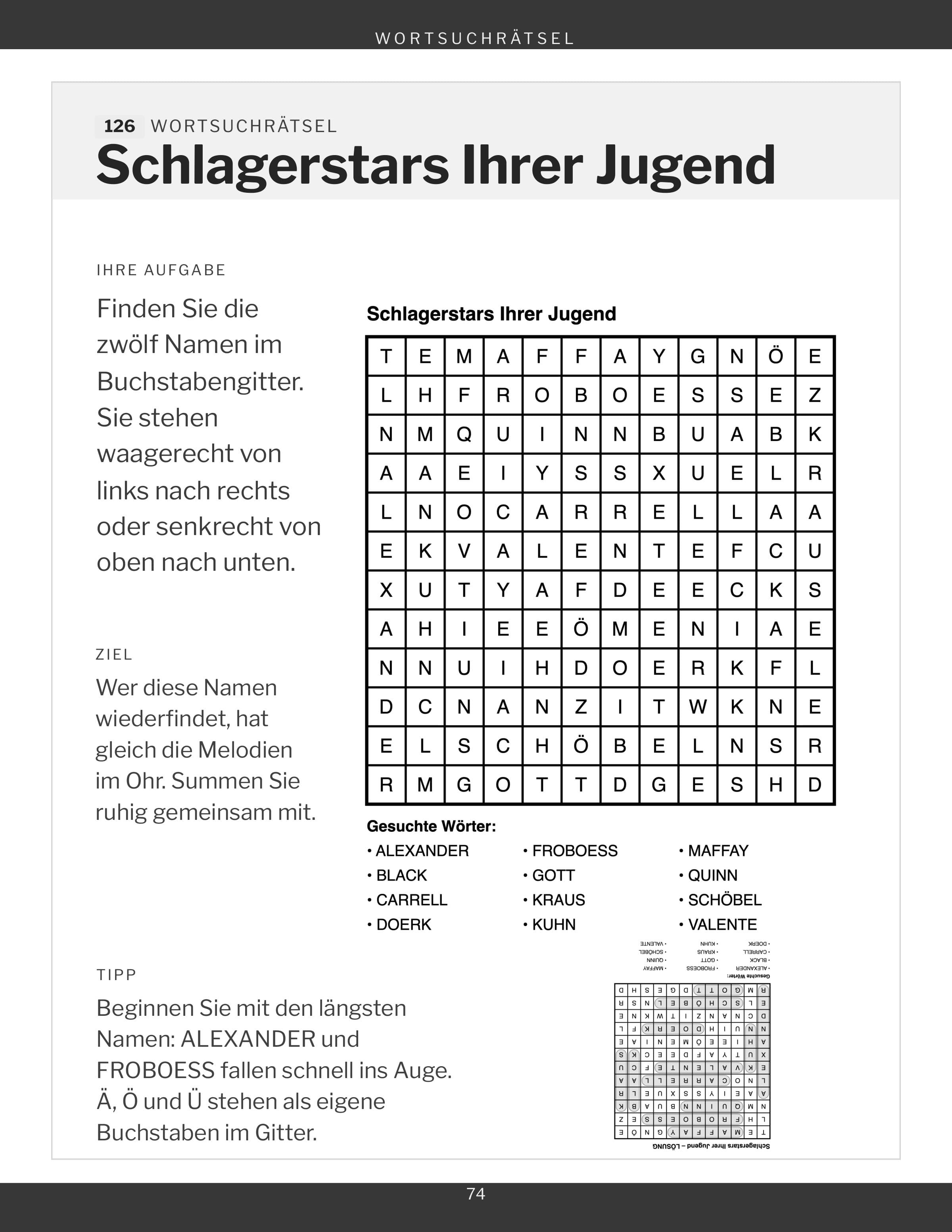 Ein Wortsuchrätsel, mit dem Bleistift auszufüllen